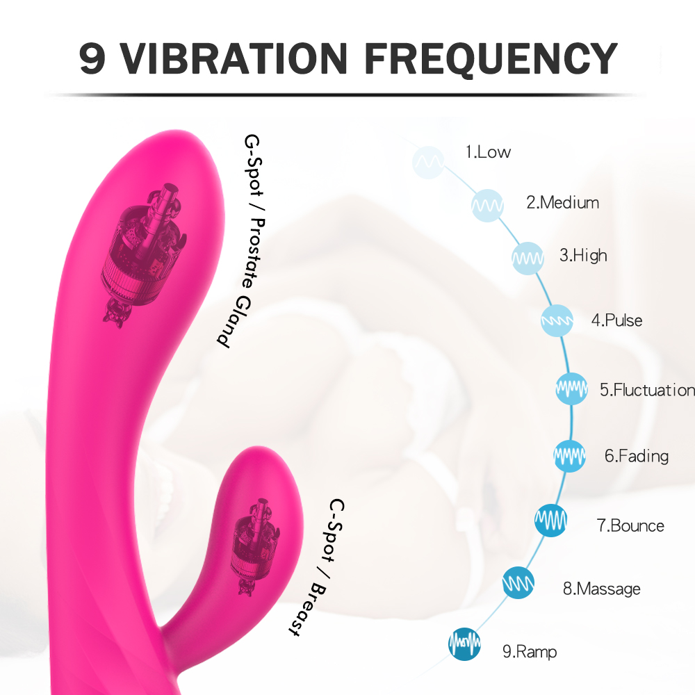 Adult Sex Toy 9 Modes Vibration G-Spot Dual Vibrating Stick Waterproof Multi-speed Rabbit Vibrator