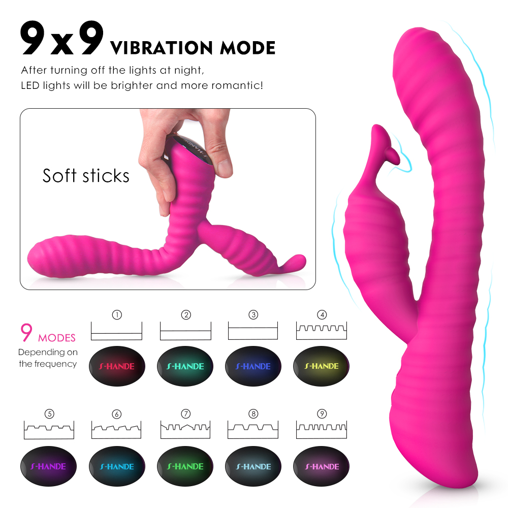 9 Patterns Vibrating Adult Sex Toys Rabbit Vibrator with Colorful LED Lights