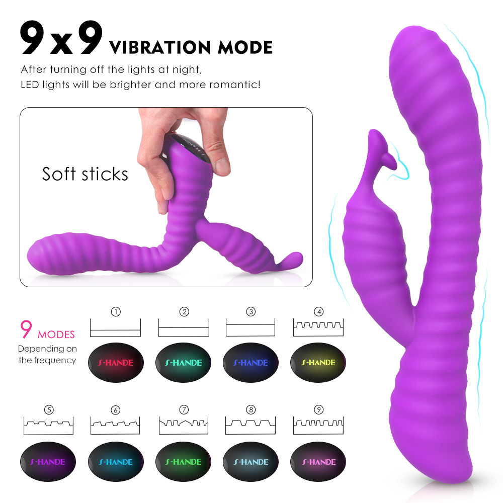 S-HANDE Adult Products Pink 9 Vibration Modes G-Spot Dual Vibrating Dildo Waterproof Multi-speed Rabbit Vibrator