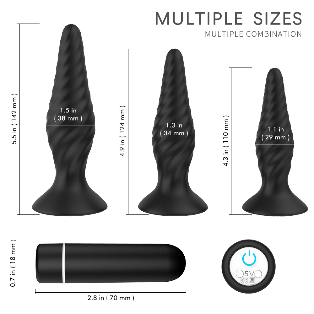 S-HANDE 3 Pcs/set Silicone Electric Shock Vibrating Sex Toys Anal Butt Plug Underwear for Male Couple Anal Sexual