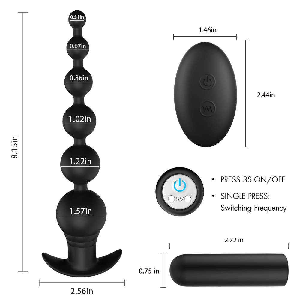 High Quality Wireless Remote Controlled Silicone Anal Plug Vibrating Butt Plug Black Silicone Long Butt Plug
