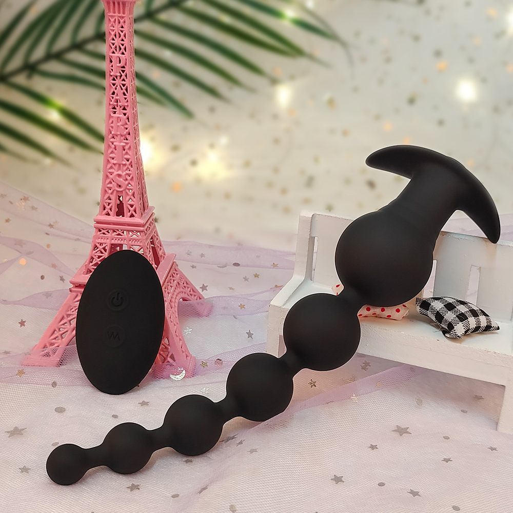 High Quality Wireless Remote Controlled Silicone Anal Plug Vibrating Butt Plug Black Silicone Long Butt Plug